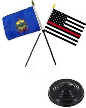 AES Vermont State &amp; USA Fire Red 4&quot;x6&quot; Flag Desk Set Table Stick Black Base - £3.10 GBP