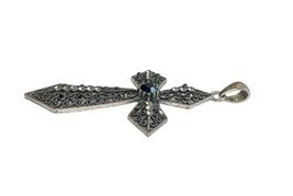 New Large Metal Cross Marcasite Black Stone Clear Statement Pendant Necklace image 3