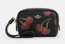Coach Coated Leather Pouch Wristlet w/ Cherry Print ~NWT~ CDF01 Black - $84.15