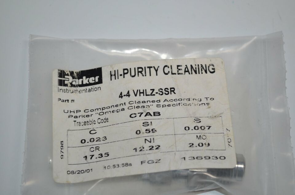 NEW Parker Stainless Steel VacuSeal Connector HI-Purity Cleaning # 4-4 V... - $26.58