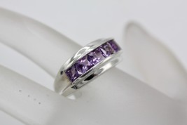 Sterling Silver 925 Princess Cut Amethyst Band Ring Size 8 - £37.20 GBP