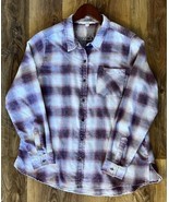 Vanilla Star Plaid Cotton Maroon Distressed Long Sleeve Flannel Shirt Wo... - $24.74