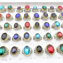  lot rings for men women vintage carved patterns antique silver plated glass stone ring thumb200