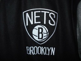 NBA Brooklyn Nets JH Design Wool Reversible Jacket Black Gray Embroidered Logos  - £146.14 GBP