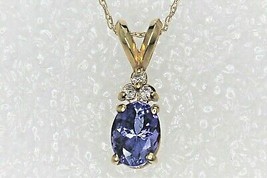 .75ct Tanzanite Diamond Pendant with 18in Chain REAL Solid 14k Yellow Gold 1.3g - £620.86 GBP