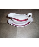 Alfred Meakin Gravy Boat w Under Plate Burgundy Stripe &amp; Gold Scrolls - $29.69