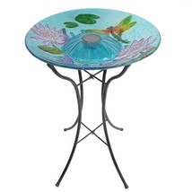 Outdoor Glass Bowl Bird Bath with Black Metal Stand and Solar Powered Light - $2,590.76 MXN