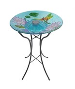 Outdoor Glass Bowl Bird Bath with Black Metal Stand and Solar Powered Light - $2,590.76 MXN