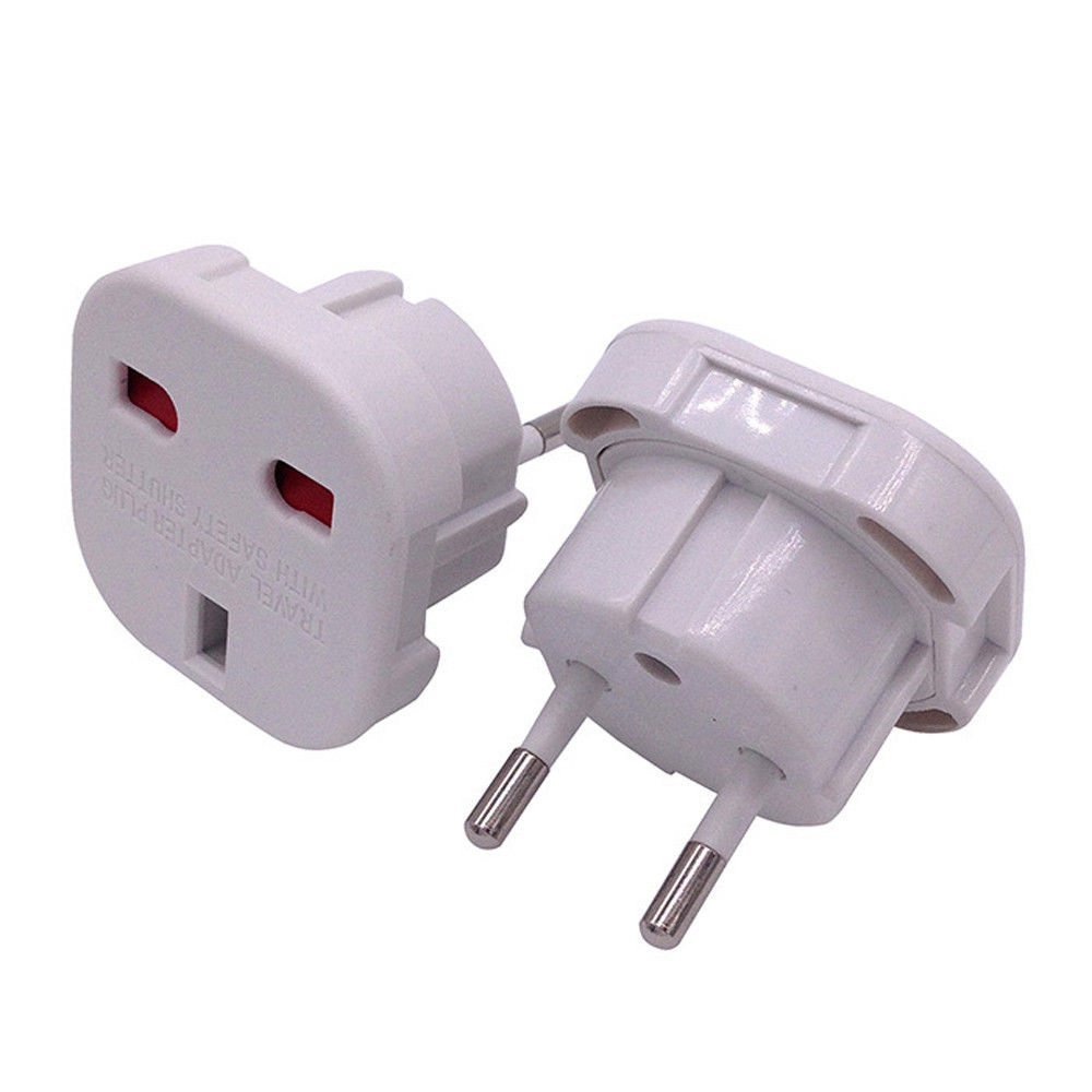 Travel Adaptor White UK to EU Europe European Convert Power UK Plug 3 Pin