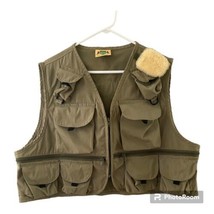 Ideal Fly Fishing Vest Mens XL Olive Green w/ fly Patch Lots of pockets ... - $34.52