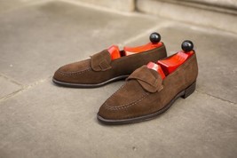 New Handmade men brown leather shoes, men dress formal shoes, suede leather shoe - £115.07 GBP