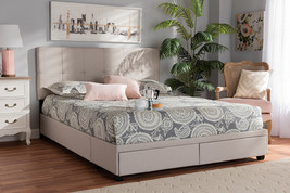 Genevieve Beige Fabric Upholstered 2-Drawer Queen Size Platform Storage Bed - $11,449.65 MXN