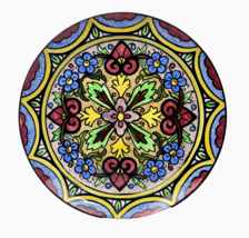 Vintage Spanish Decorative Plate Handmade Glazed Ceramic Floral Wall Hanging 14&quot; - £29.74 GBP