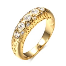 Natural Zircon Crystal Flower Crown Rings for Women Fashion Gold Fine Hollow Eth - £7.28 GBP