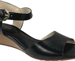 COLE HAAN Women&#39;s Evette Black Leather Wedge Ankle Strap Sandal, W13645 - $76.49