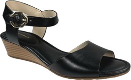 COLE HAAN Women&#39;s Evette Black Leather Wedge Ankle Strap Sandal, W13645 - £61.00 GBP