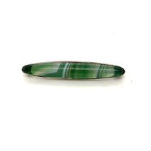 Antique  Signed Sterling Stripe Green Agate Brazil Stone Elongated Oval Brooch - £33.34 GBP