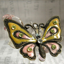 Vintage Handmade Artwork - Brass Pendant w/ Enamel &amp; Rhinestones - Butterfly - £14.83 GBP