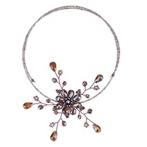 Glamorous Midnight Nude Champagne Floral Crystal Choker Wire Wrap Necklace - £17.71 GBP
