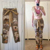 Upcycled Fall Scarecrow Patchwork Jeans Patched Brown Pants Gloria Vanderbilt 8 - £112.08 GBP