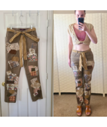 Upcycled Fall Scarecrow Patchwork Jeans Patched Brown Pants Gloria Vande... - $142.49