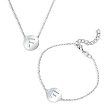 Cut-out Polished Letter F Sterling Silver Initial Necklace and Bracelet Set - £37.96 GBP
