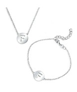 Cut-out Polished Letter F Sterling Silver Initial Necklace and Bracelet Set - $64.50 CAD