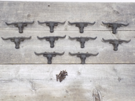 10 RUSTIC LONGHORN STEER COW DRAWER HANDLES PULLS 4 1/2&quot; CAST IRON BROWN... - $26.99