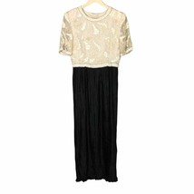 Vintage Sequin Beaded Black White Pleated Evening Gown 1980s - $47.77