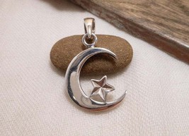 925 Silver Half Moon &amp; Star Charm, Solid Symbolic Charm, Holiday Jewelry Gifts  - £31.17 GBP