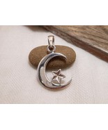 925 Silver Half Moon &amp; Star Charm, Solid Symbolic Charm, Holiday Jewelry... - £30.70 GBP