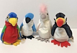 Lot of 4 TY Beanie Babies Parrots Rocket KuKu Puffer and Jabber with Tags - £11.65 GBP