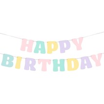 Pastel Happy Birthday Banner - 1 Piece | Rainbow Bday Party Decorations, Cute Bi - £19.23 GBP