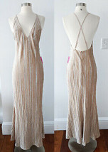 Champagne Beige Nude Metallic V-neck Dress Gown size SMALL Wedding Bridal Bride - £23.87 GBP