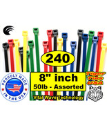 240 ASSORTED 8&quot; inch Wire Cable Ties Nylon Tie Wraps 50lb USA Made Tiger... - £21.38 GBP