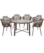 LeisureMod Mid-Century Modern 7-Piece Outdoor Dining Set with Tempered G... - $2,176.58