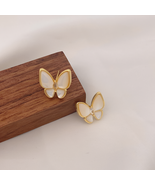 Elegant Natural Mother Of Pearl Butterfly White shell Stud Earrings 925 ... - $18.99