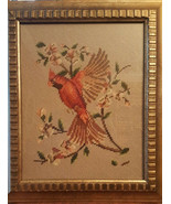 Framed, behind glass Needlepoint Red Bird Cardinal on Dogwood Branch 18&quot;... - £71.93 GBP