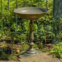 Zaer Ltd. Ornate Metal Pedestal Style Birdbath with Cast Iron Birds on Rim Full  - $134.50