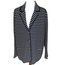 Chaps Button Front Knit Blazer Size 2X Navy Blue White Stripe Front Pockets - $30.09