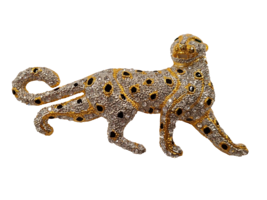 Unbranded Gold Tone Vintage Leopard Rhinestone Black Enamel Statement Br... - £98.28 GBP