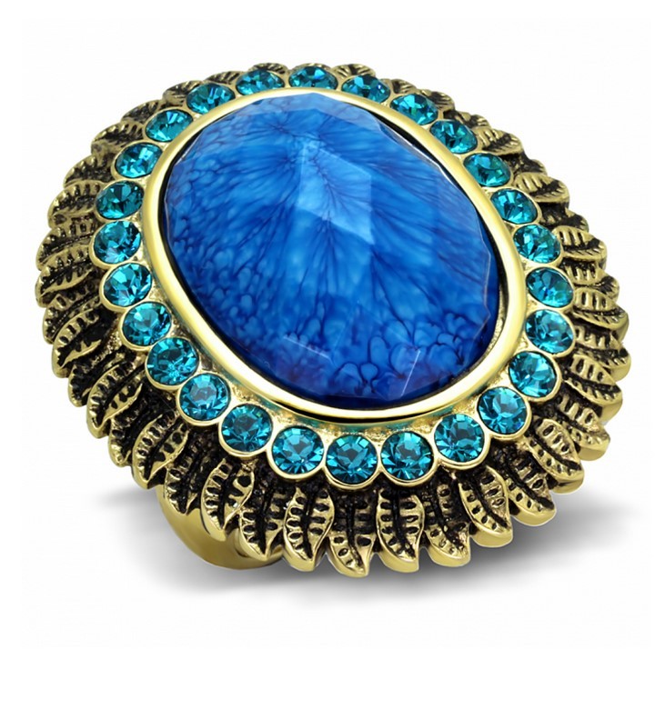 Ion Plating) Stainless Steel Ring with Synthetic Synthetic Stone in Sea Blue