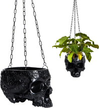 GUTE Hanging Skeleton Planter, Skull Plant Pot Black - with Metal Chain ... - $52.04