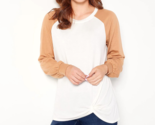 Belle -Kim Gravel Luxe French Terry Contrast Balloon Sleeve- Cream / Cam... - $22.77