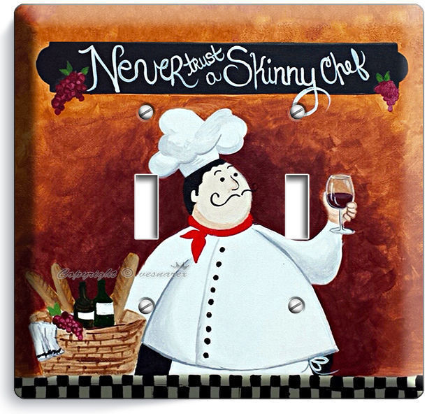 DRUNK ITALIAN FAT CHEF DOUBLE LIGHT SWITCH WALL PLATE COVER KITCHEN DINING ROOM
