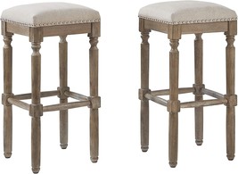 Ball And Cast 30&quot;H Weathered Oak Finish Upholstered Pub Stools With Taupe, Pack. - £146.44 GBP
