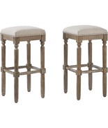 Ball And Cast 30&quot;H Weathered Oak Finish Upholstered Pub Stools With Taup... - £158.67 GBP