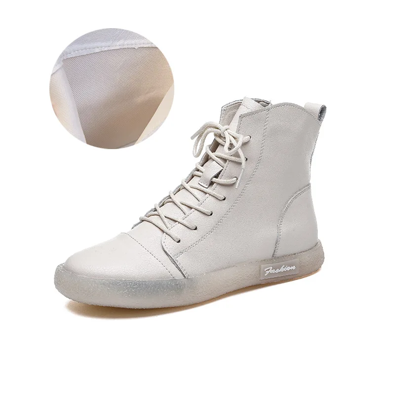 Fujin 2024 Warm Winter Women Ankle Boots Leather Zipper White Black Warm Winter  - £214.74 GBP