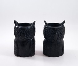 Owl Tea Lights Black 4&quot; Stone Home Decoration Candle Set of 2 India - £15.16 GBP