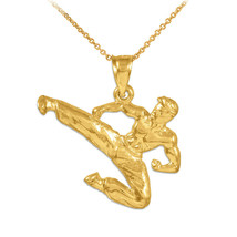 10k Solid Yellow Gold Male Martial Arts Karate Sports Pendant Necklace - £157.19 GBP+